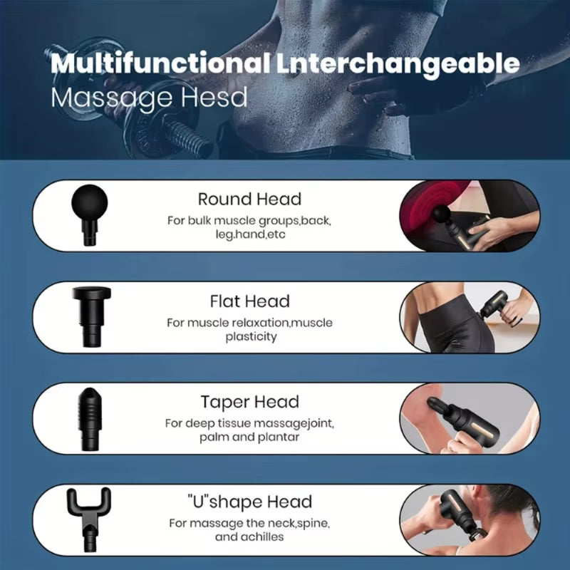 Portable Multifunctional Electric Fascia Gun Massager Instrument - Vibrating Muscle Relaxation Tool for Sports Recovery
